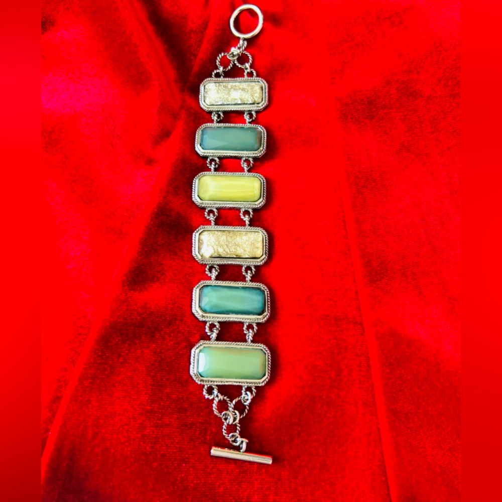 Lia Sophia Women’s Macy Green Yellow Silver Toned Rectangular Bracelet